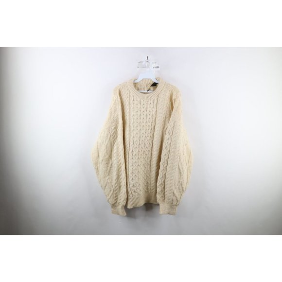 Vintage 90s Streetwear Mens XL Wool Chunky Donegal Cable Knit Fisherman Sweater